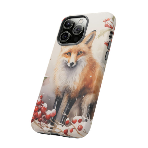 Christmas Fox in a Wreath of Red Berries - Impact Resistant Phone Case
